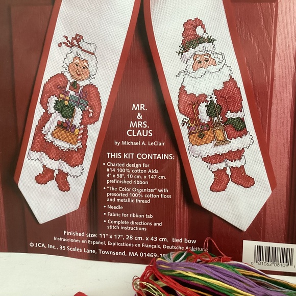 Cross-Stitch BOW TIES Christmas Kit "MR. & MRS. CLAUS" 08109 Opened Started WIP - Picture 3 of 11
